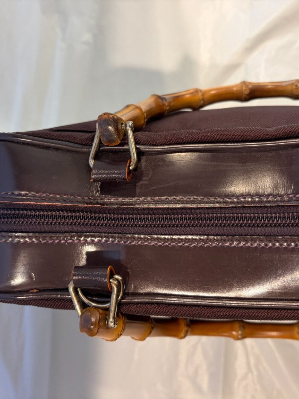 Gucci Classic Double Bamboo Handle Dark Purple Handbag - Picture 6 of 14